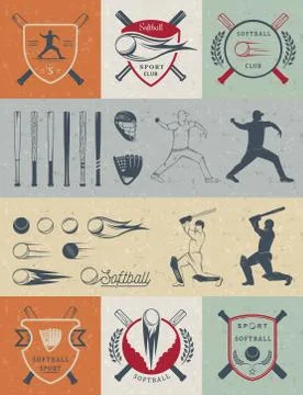 Vector Set Softball Badges and Logos Stock Illustration