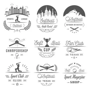 Vector Set Softball Badges and Logos Free Stock Illustration