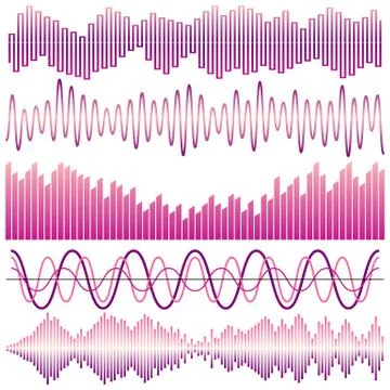 Vector set of sound waves. Audio equalizer. Sound &amp; audio waves Stock Illustration