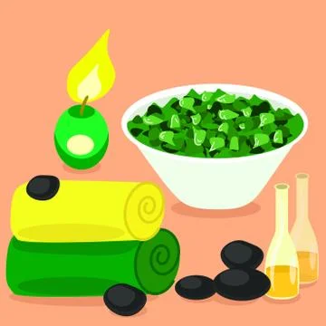 Vector set of spa jbjects isolated on the pink background Stock Illustration