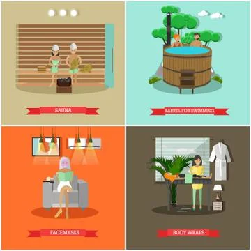 Vector set of spa procedures concept posters in flat style Stock Illustration