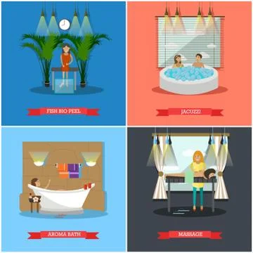 Vector set of spa therapy concept posters in flat style Stock Illustration