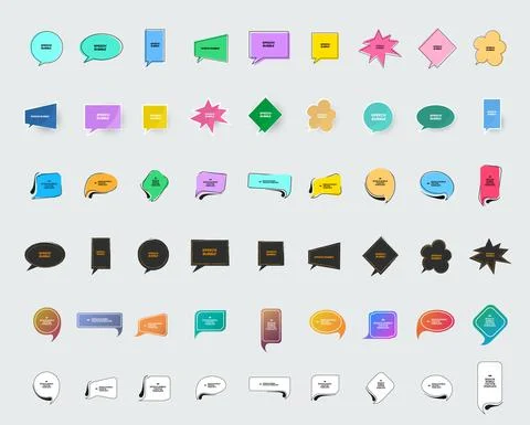 Vector set of speech bubbles. Colored geometric shapes with linear stroke, fo Stock Illustration