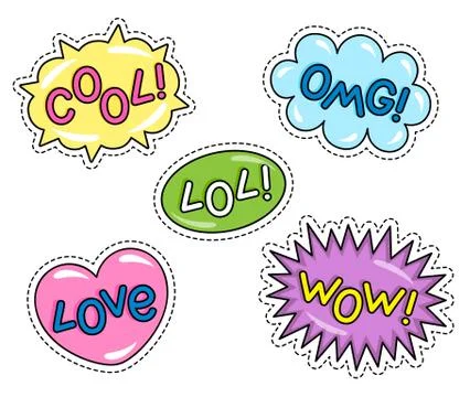 Vector set of speech bubbles in comic style with lettering. Dialog phrases cool Stock Illustration