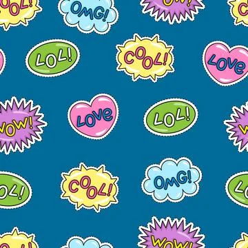 Vector set of speech bubbles in comic style with simple lettering. Colorful cool Stock Illustration