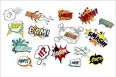 Vector set of speech bubbles in pop art style with text. Various sound replicas イラスト素材