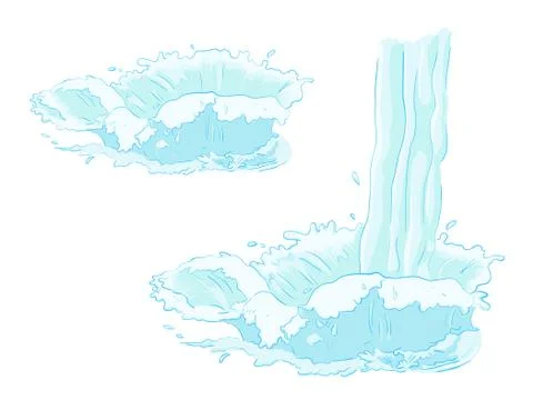 Vector set splashes water and flow Stock Illustration