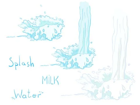 Vector set splashes water and milk flow Stock Illustration