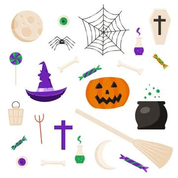 Vector set of spooky Halloween symbols isolated Stock Illustration