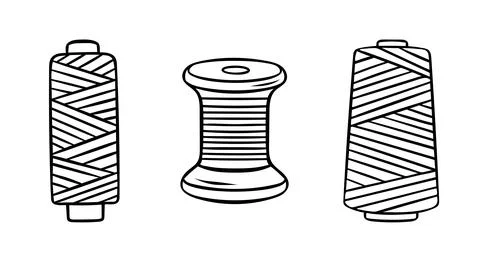 Vector set, spool of thread, knitting accessories, simple black and white i.. イラスト素材
