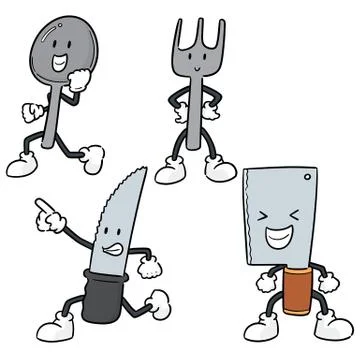 Vector set of spoon, fork and knife cartoon Stock Illustration