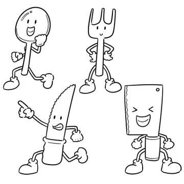 Vector set of spoon, fork and knife cartoon Stock Illustration
