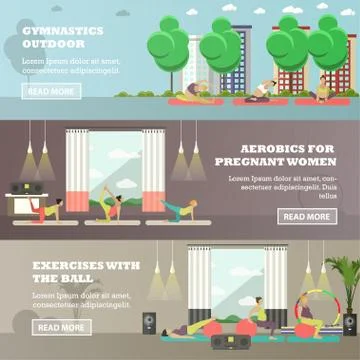 Vector set of sport activity for pregnant women concept banners Stock Illustration