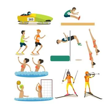 Vector set of sport competitions icons in flat style 스톡 일러스트