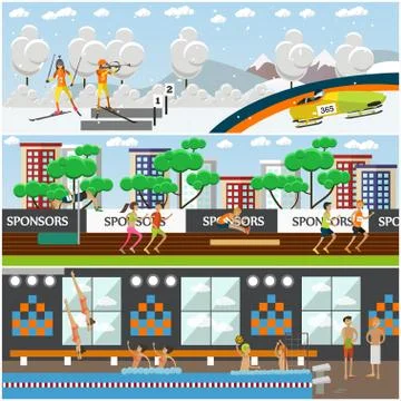 Vector set of sports concept posters, banners in flat style Stock Illustration