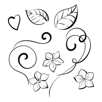 Vector set Spring flowers and leaves, forget me nots. Brunch, doodle element Stock Illustration