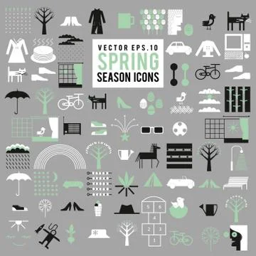 Vector set of spring season icons. Big collection of different illustrations. Stock Illustration