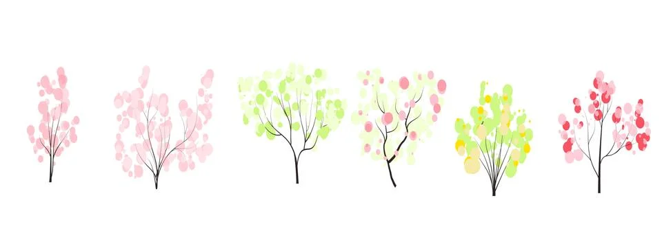 Vector set of spring trees without leaves flat style Nature icon collection,  Stock Illustration
