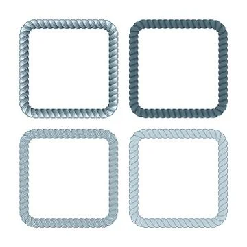 Vector set of square black monochrome rope frame. Collection of thick and thi Stock Illustration