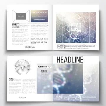 Vector set of square design brochure template. DNA molecule structure on a bl Ilustración de archivo