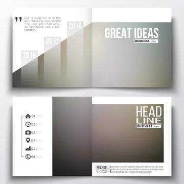 Vector set of square design brochure template. Abstract blurred background Illustrazione stock