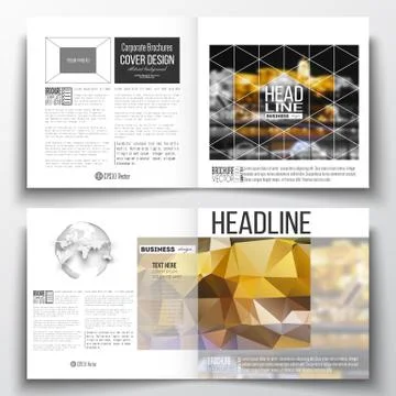 Vector set of square design brochure template. Colorful polygonal background Stock Illustration
