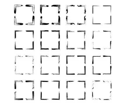 Vector set of square empty borders. Collection of black rectangle grunge fram Illustrazione stock