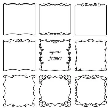 Vector set of square frames in vintage retro style. Elegant frame with curls Illustrazione stock