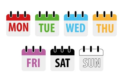 Vector set square icon pages calendar, days of the week Stock Illustration
