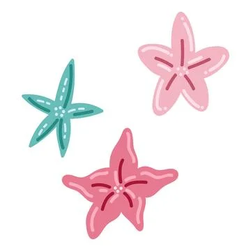 Vector set of starfish. pink and blue. cartoon Illustrazione stock