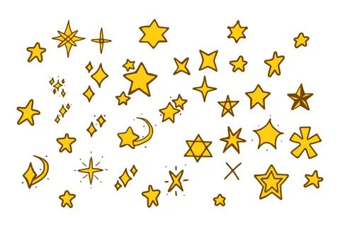 Vector set of stars in doodle style isolated on white background. Cartoon vec Stock Illustration