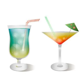 Vector set of stemware and glasses with cocktail. realistic, style Stock Illustration