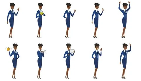 Vector set of stewardess characters. Stock Illustration
