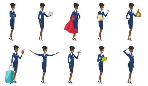 Vector set of stewardess characters. Stock Illustration