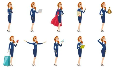 Vector set of stewardess characters. Stock Illustration