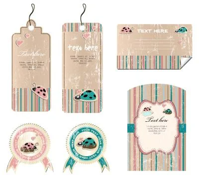 Vector set of stickers and cards with ladybirds Stock Illustration
