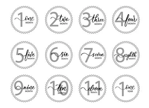 Vector set of stickers for children from birth to one year with smooth line c Stock Illustration