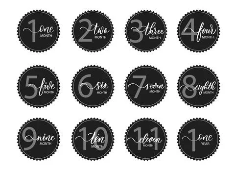 Vector set of stickers for children from birth to one year with smooth line c Stock Illustration