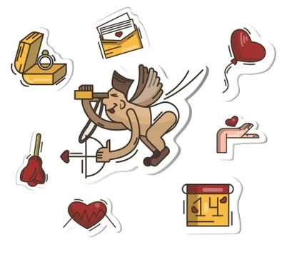 Vector set of stickers with flying Cupid Stock Illustration