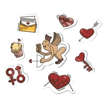 Vector set of stickers with flying Cupid Stock Illustration