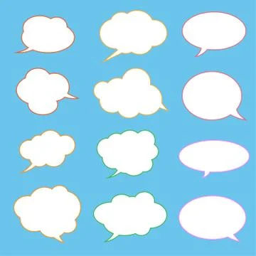 Vector set of stickers of speech bubbles. Blank empty white speech bubbles Stock Illustration