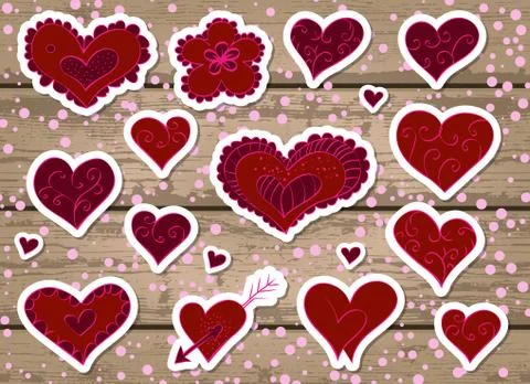 Vector set of stickers for Valentine's Day. Stock Illustration