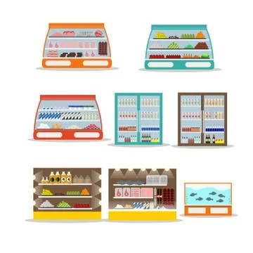 Vector set of store shelf. Supermarket shop interior design elements and icons イラスト素材
