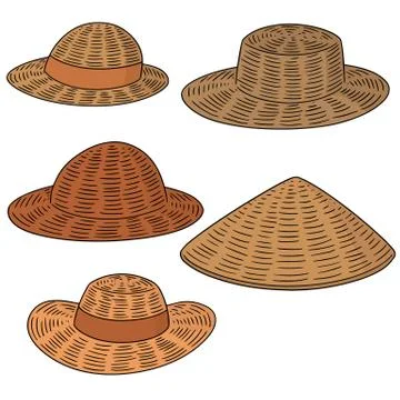 Vector set of straw hat Stock Illustration