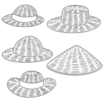 Vector set of straw hat Stock Illustration