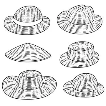 Vector set of straw hat Stock Illustration