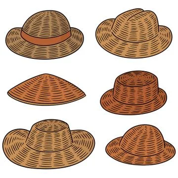 Vector set of straw hat Stock Illustration