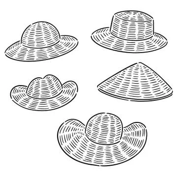 Vector set of straw hat Stock Illustration