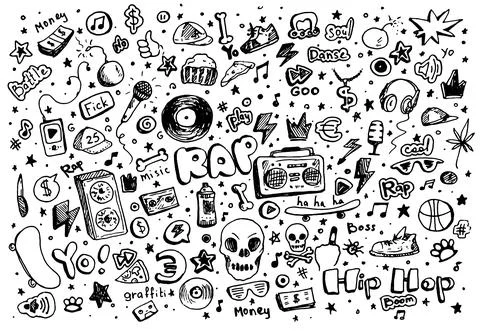 Vector set of street dance and teen music. isolated elements drawn in the doodle Stock Illustration