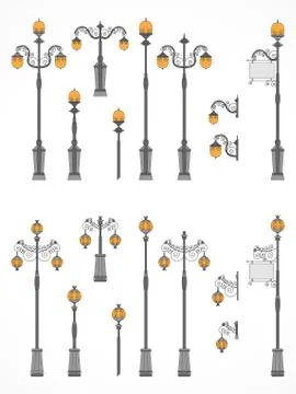 Vector set of street lights. Stock Illustration